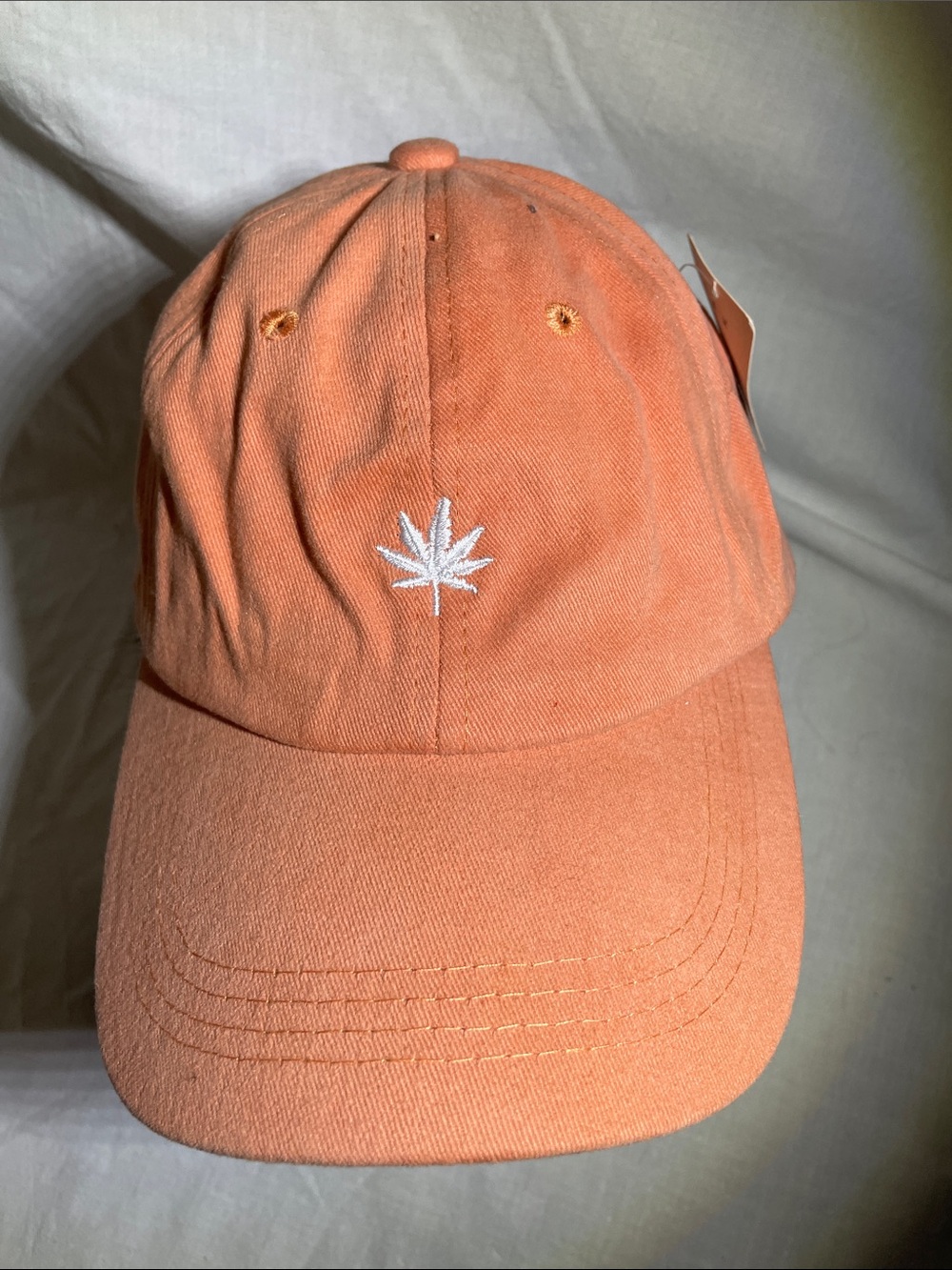 Women’s Peach/Orange Cotton Baseball Cap with White Leaf Embroidery